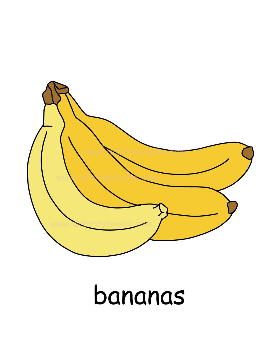 Vocabulary flashcard for the word "bananas" with definition, pronunciation, and example sentences.