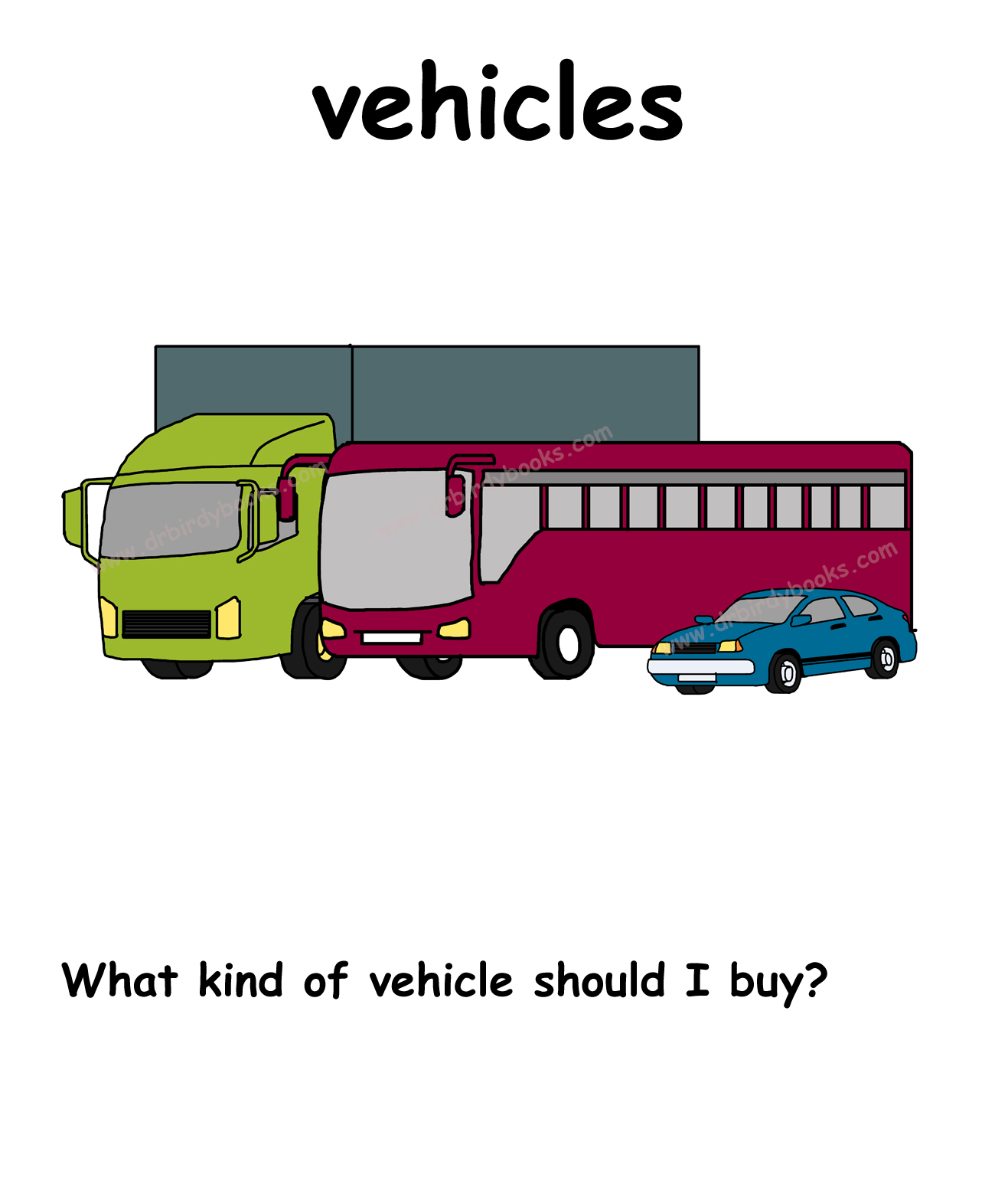 vehicles transportation_ vehicle_ transport_ daily vocabulary _ common vocabulary _ car _van _bus _SUV _minivan _coupe _convertible _truck