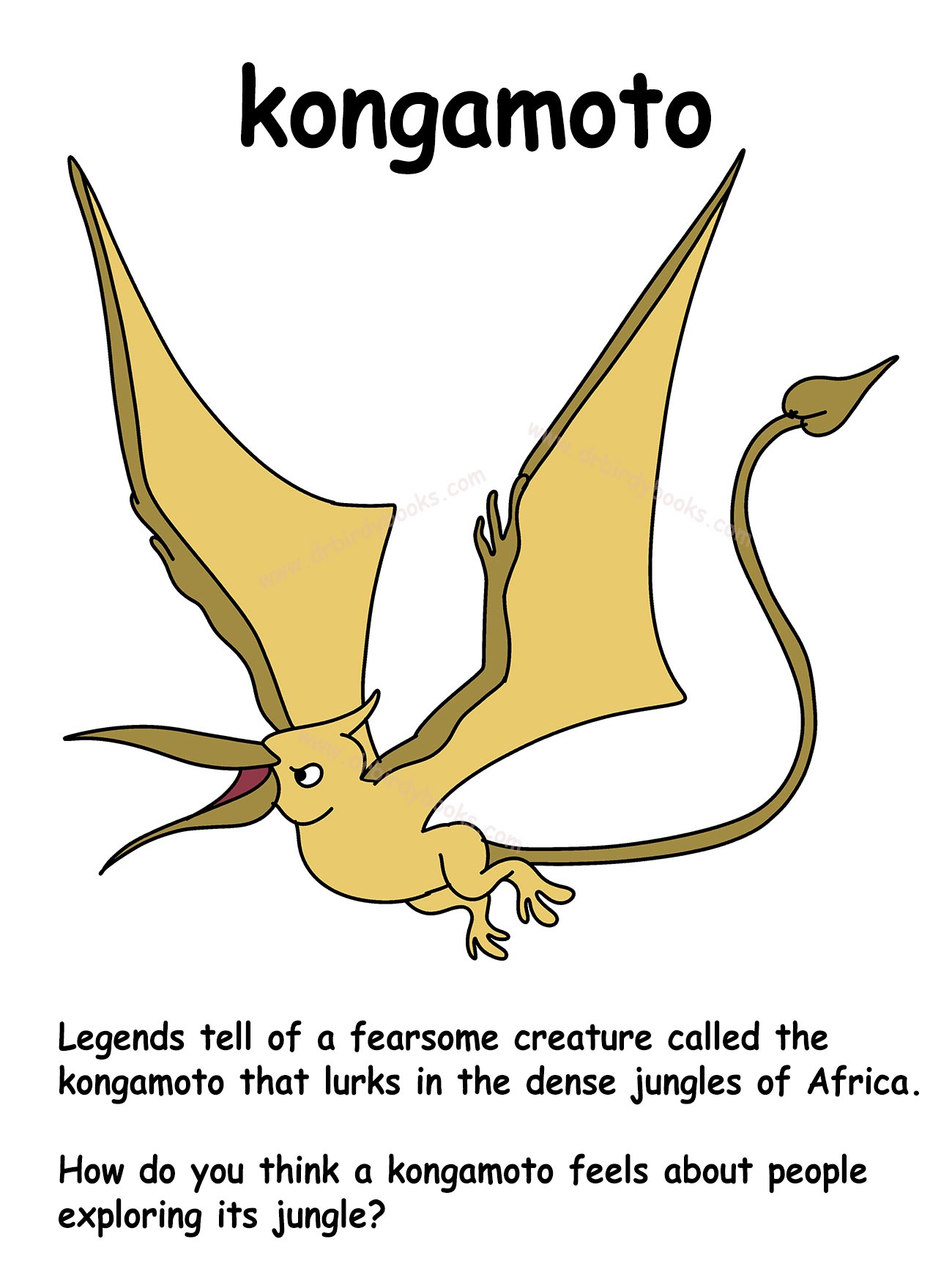 Vocabulary flashcard for the word "kongamoto" with definition, pronunciation, and example sentences.